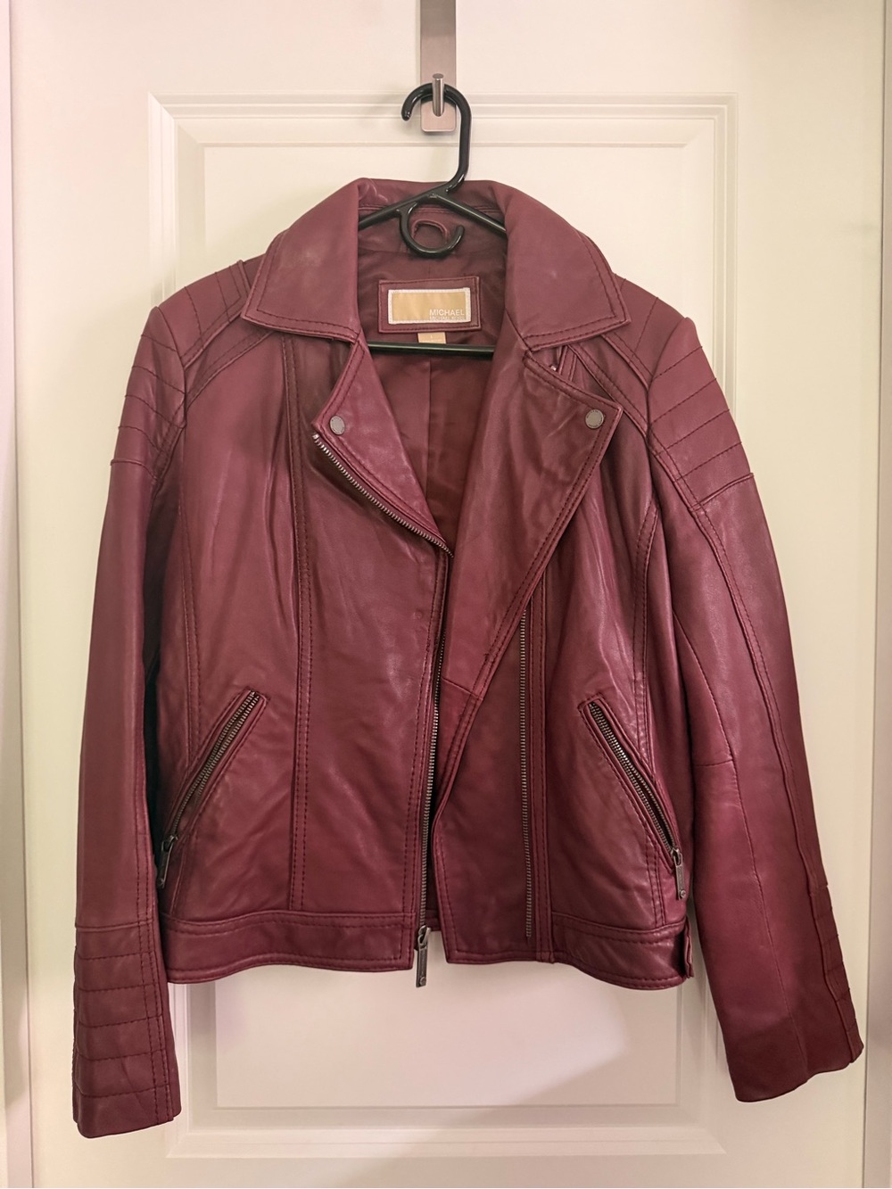 Michael Kors Wine Leather Moto Jacket